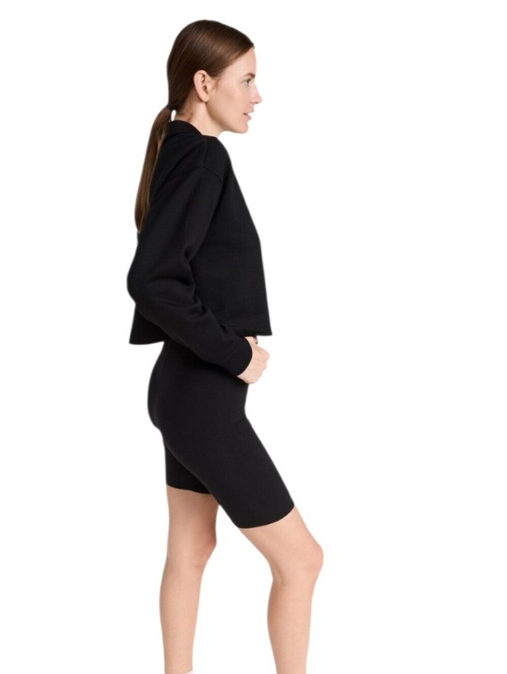ALO Yoga Black Cropped Henley Polo Sweatshirt Pullover Size M - Picture 2 of 9